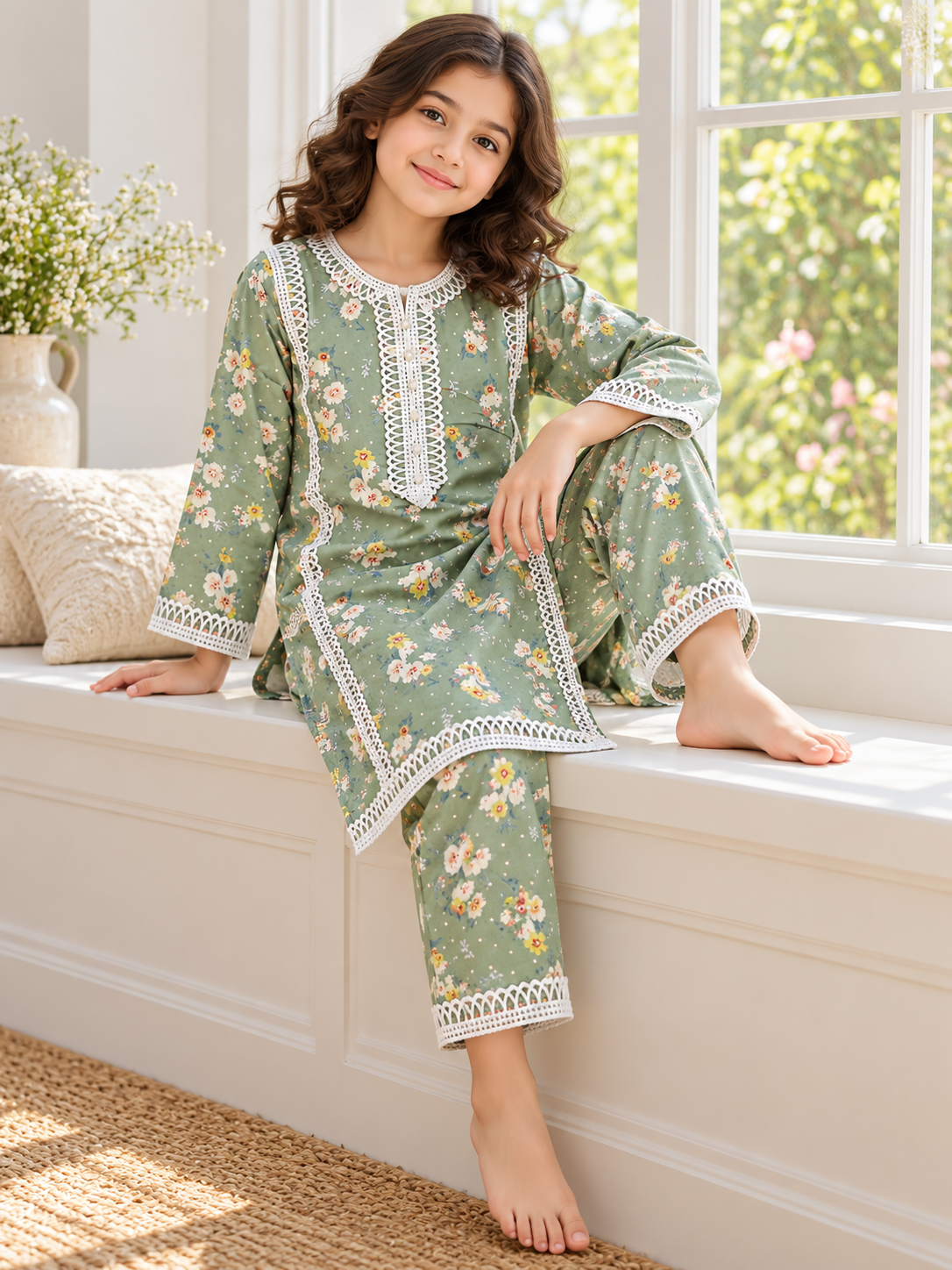 Cotton Printed Kurti Set 1838 Green