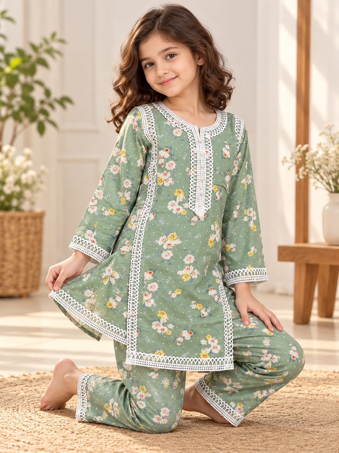 Cotton Printed Kurti Set 1838 Green