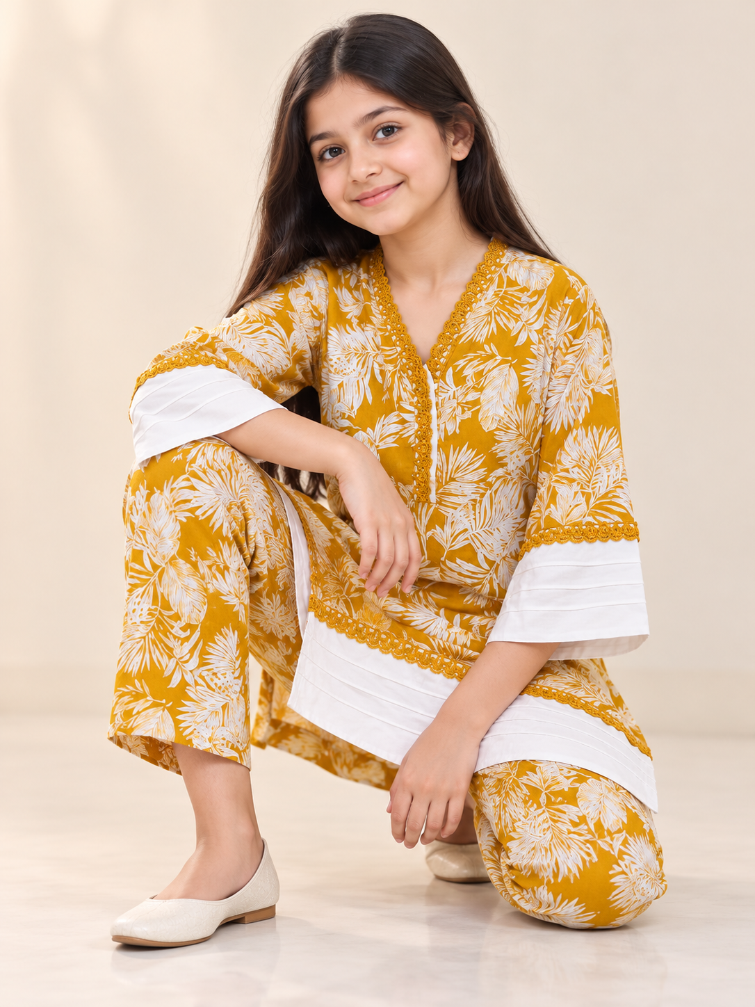 Cotton Printed Kurti Set 1839 Yellow