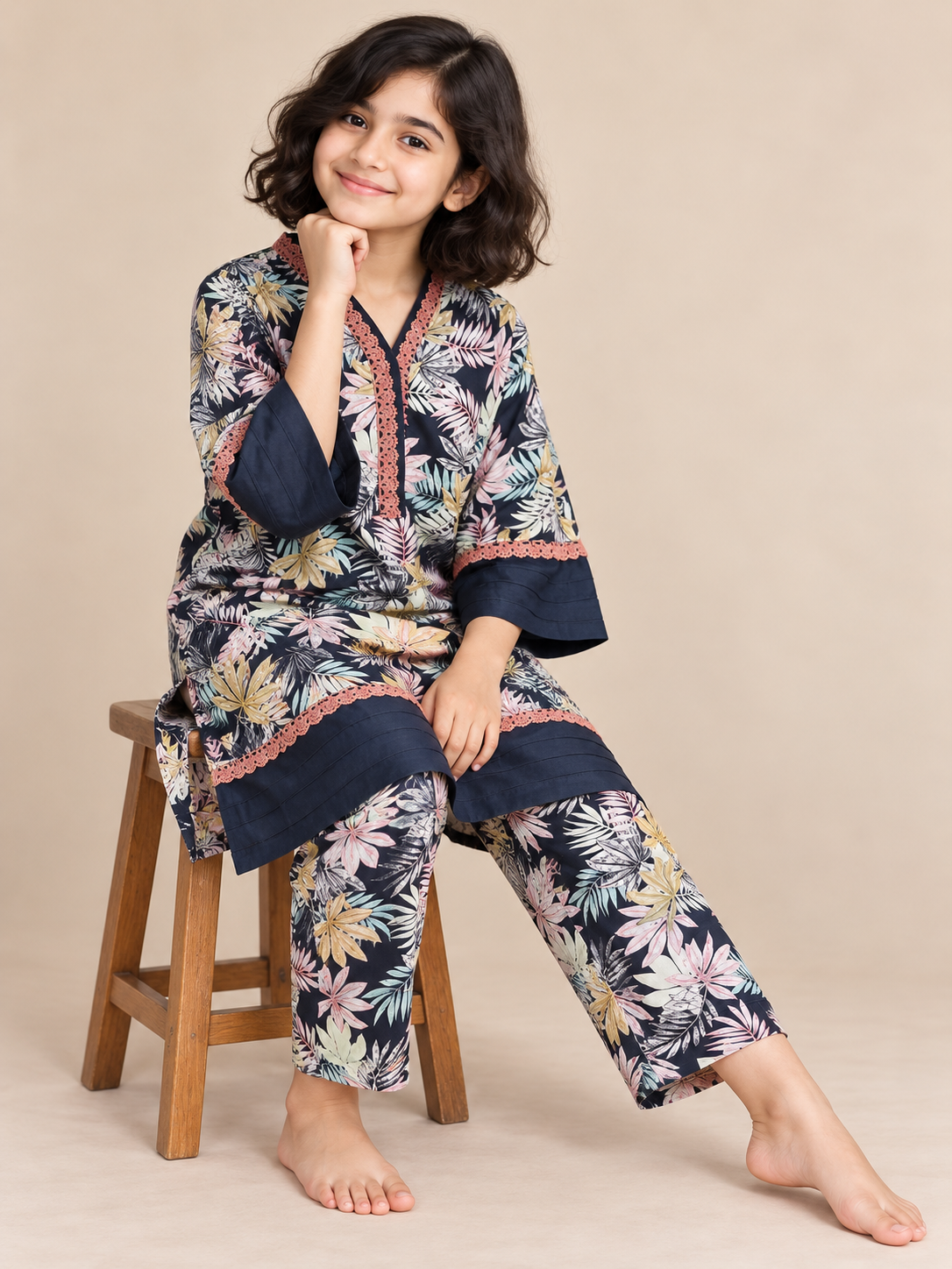Cotton Printed Kurti Set 1840 Black