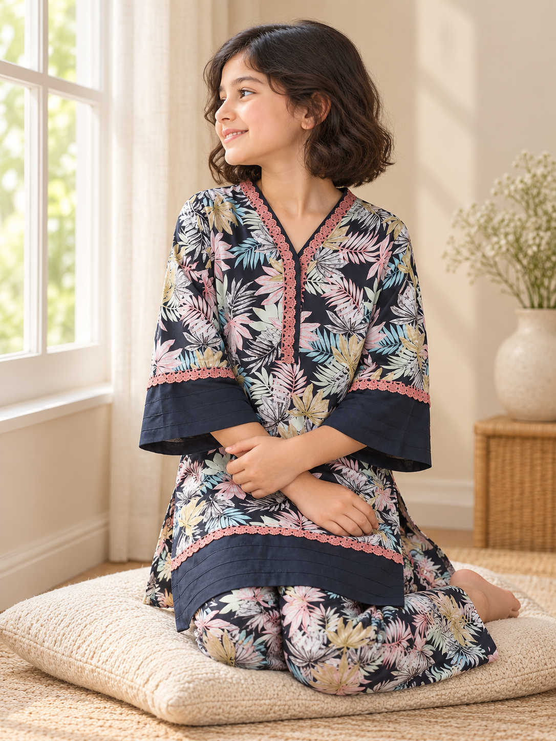 Cotton Printed Kurti Set 1840 Black