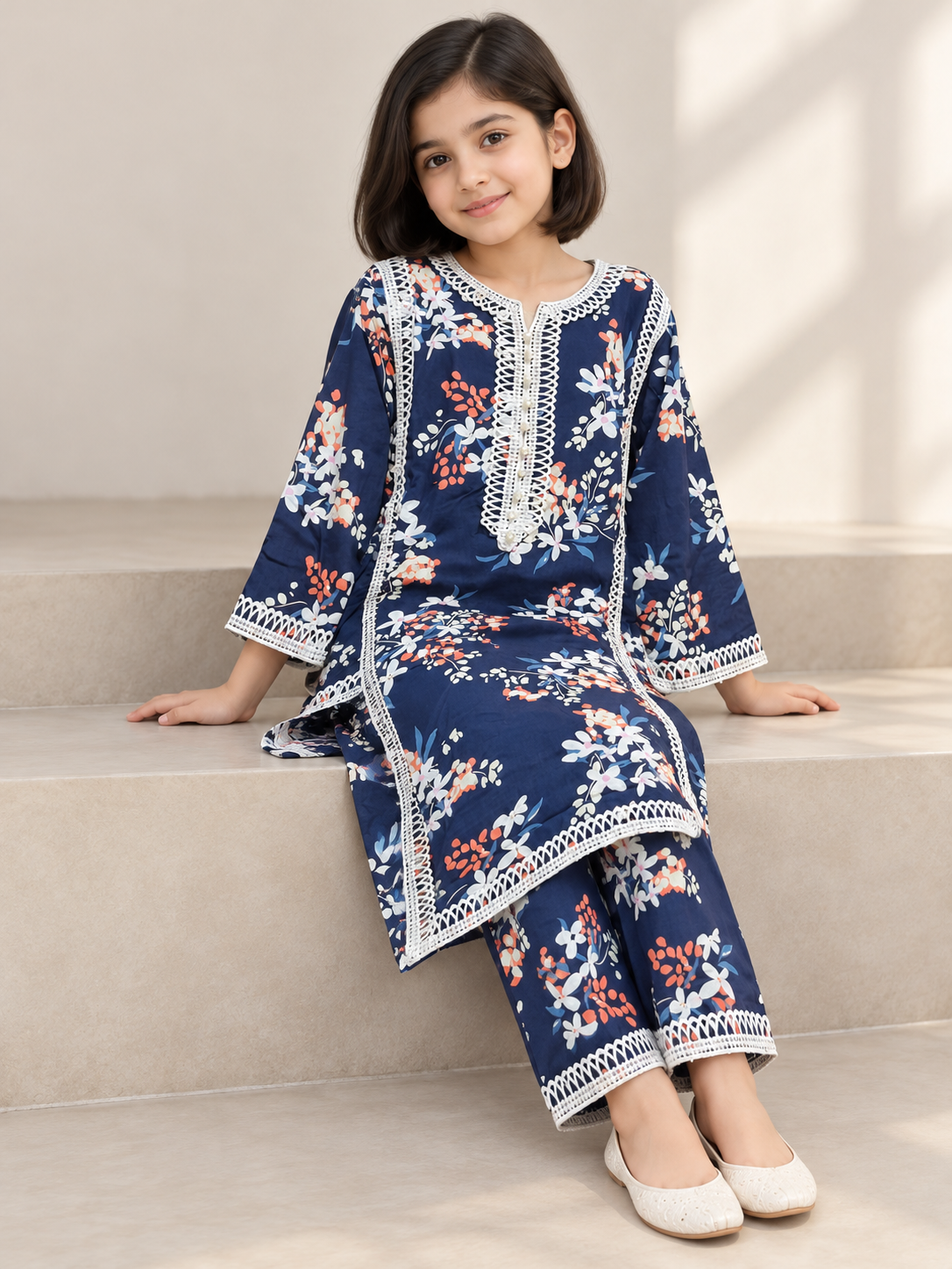 Cotton Printed Kurti Set 1841 Blue