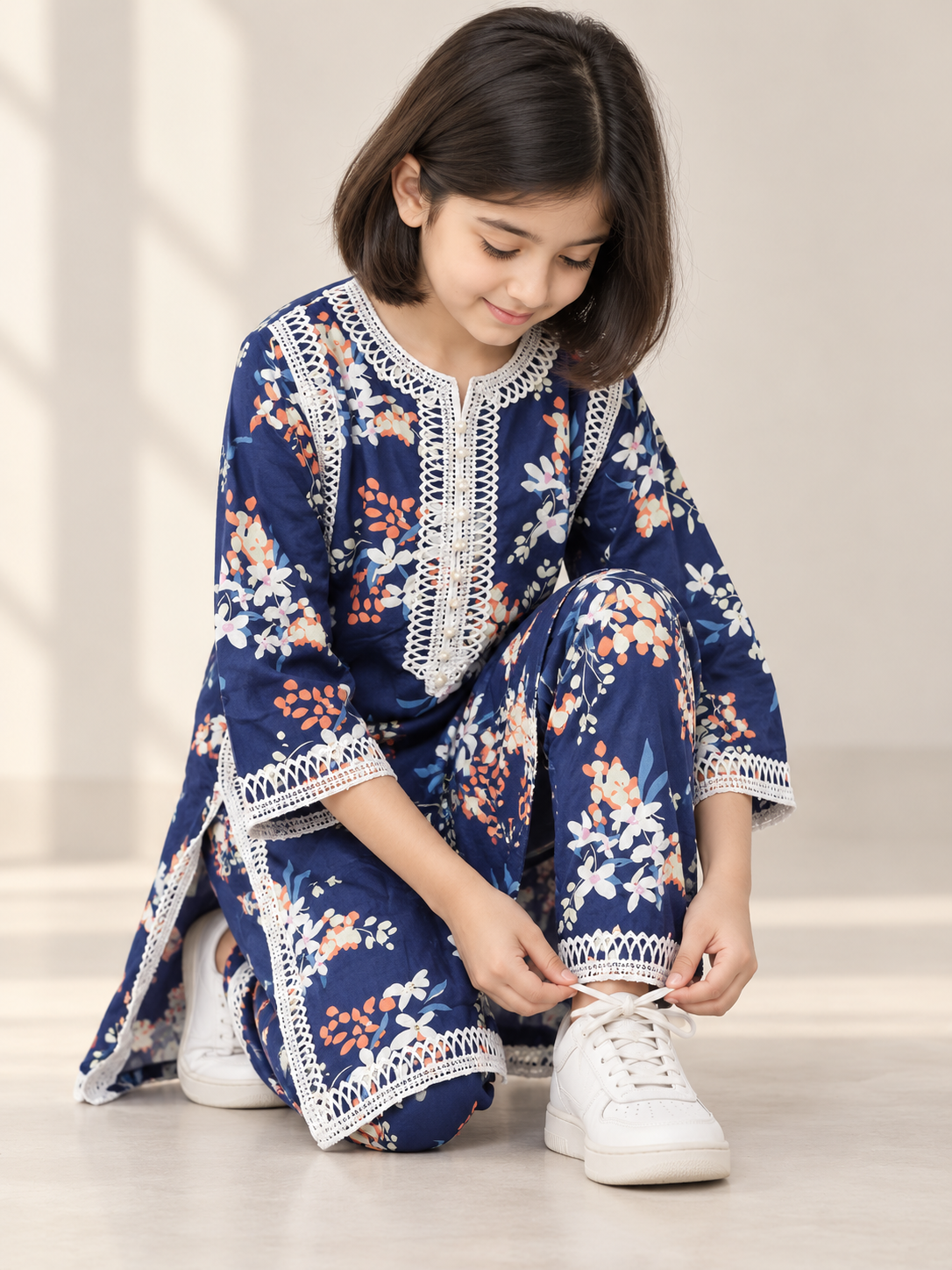 Cotton Printed Kurti Set 1841 Blue