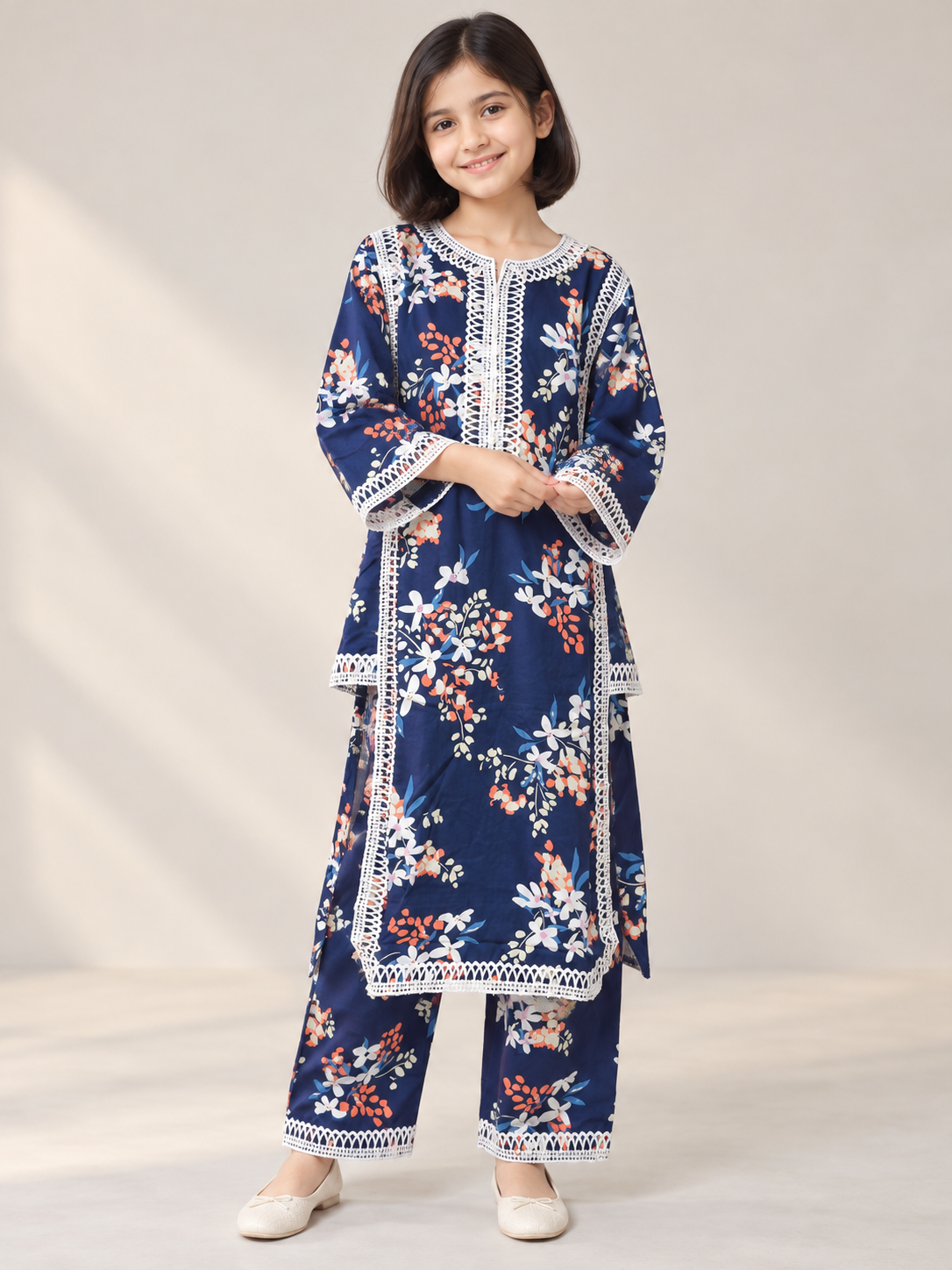 Cotton Printed Kurti Set 1841 Blue