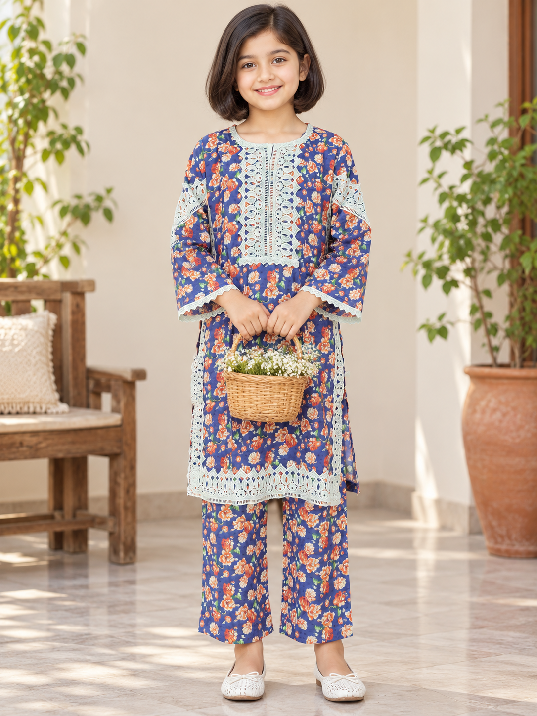 Cotton Printed Kurti Set 1843 Blue