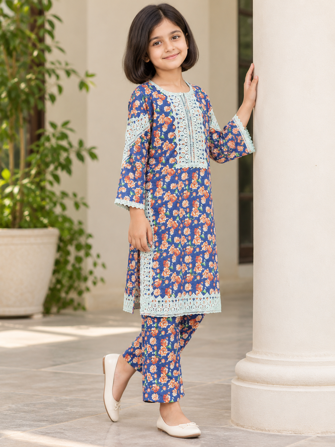 Cotton Printed Kurti Set 1843 Blue
