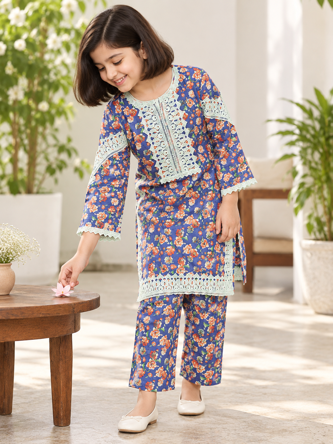 Cotton Printed Kurti Set 1843 Blue