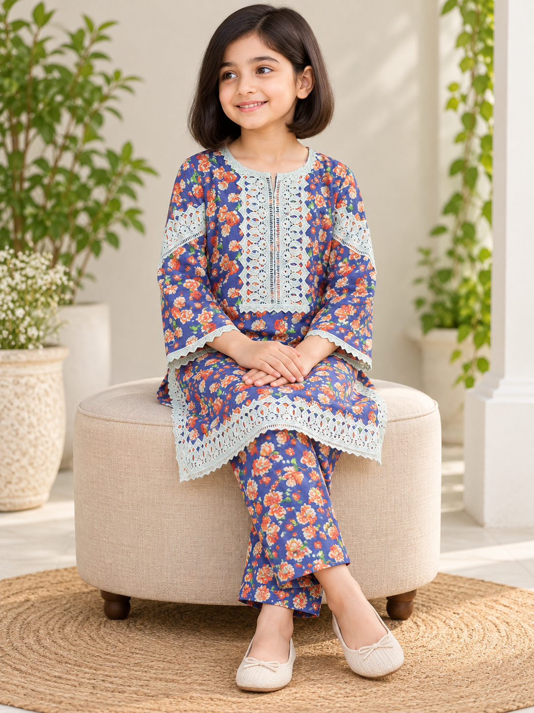 Cotton Printed Kurti Set 1843 Blue