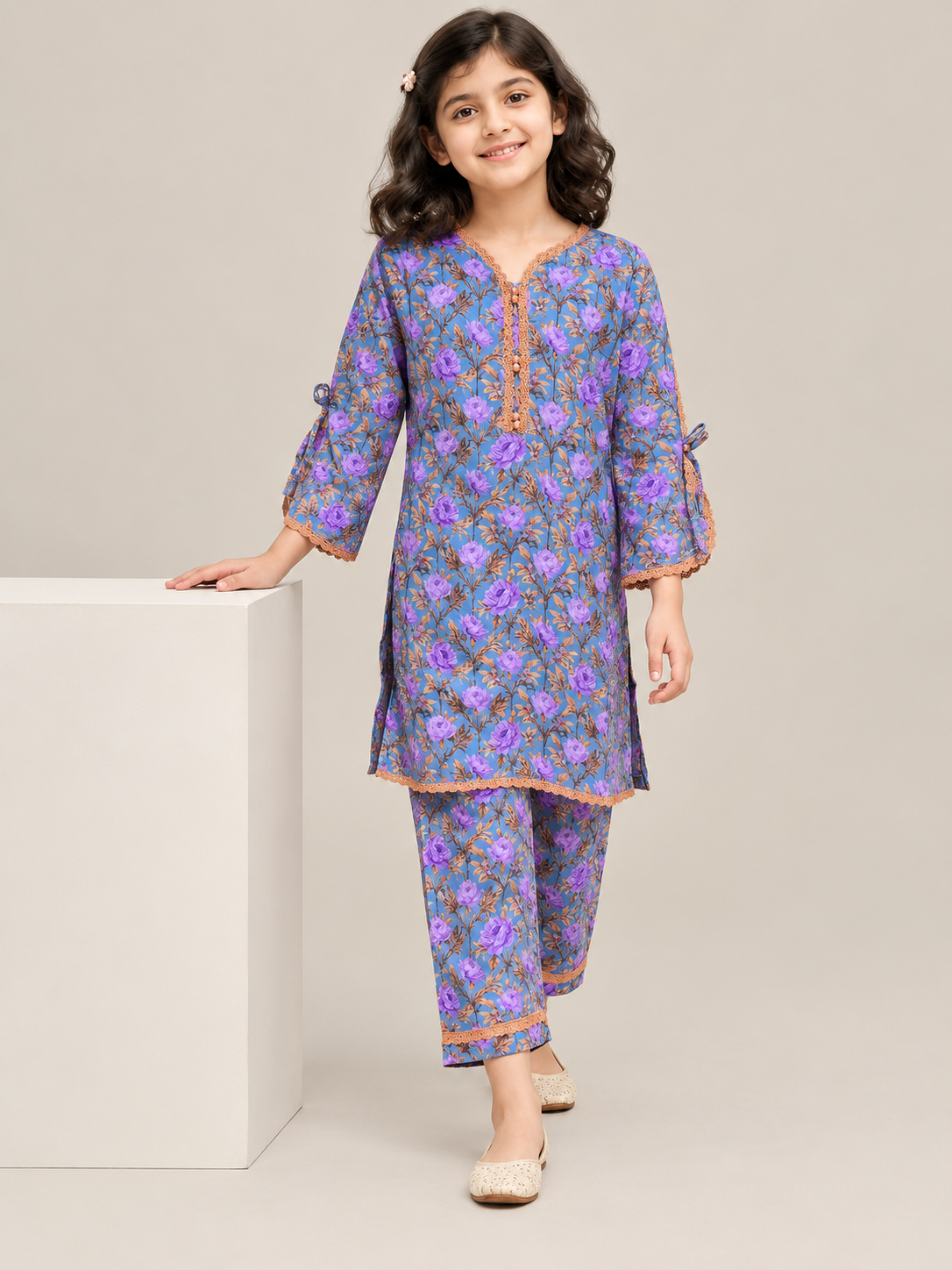 Cotton Printed kurti Set 1845 Blue