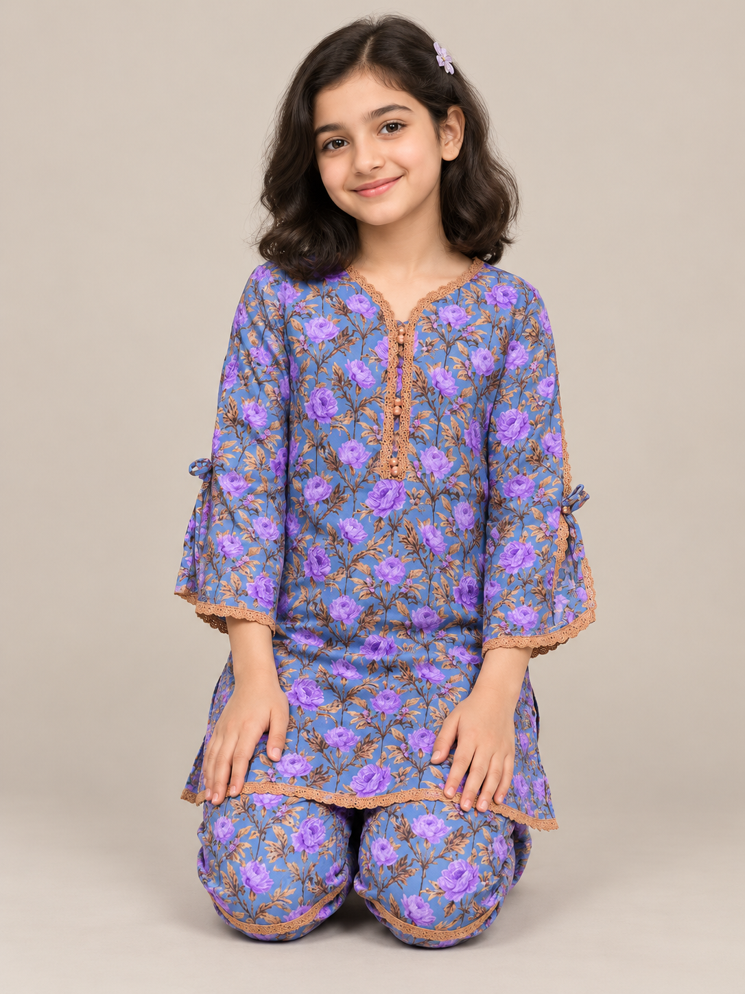 Cotton Printed kurti Set 1845 Blue