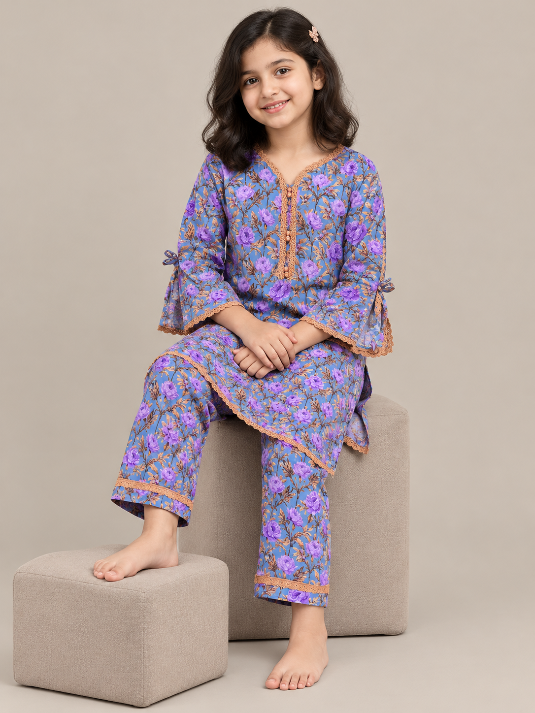 Cotton Printed kurti Set 1845 Blue