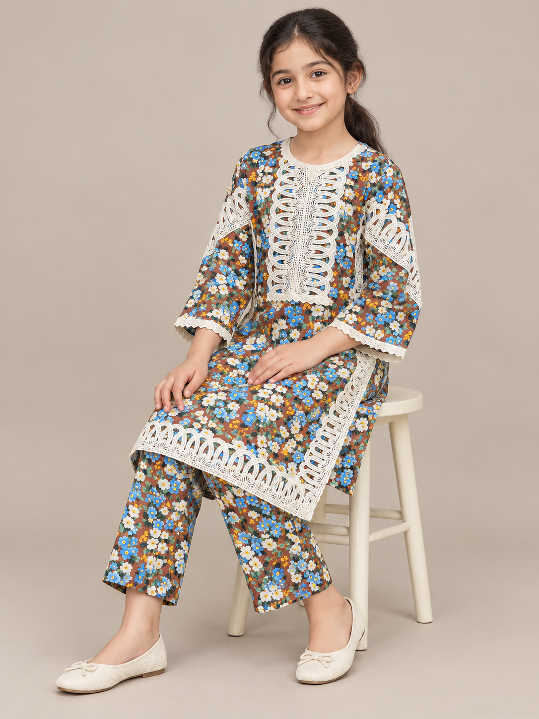 Cotton Printed Kurti Set 1846 Brown