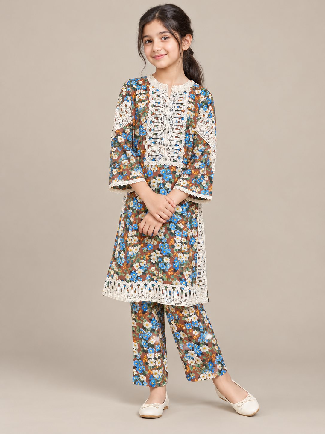 Cotton Printed Kurti Set 1846 Brown