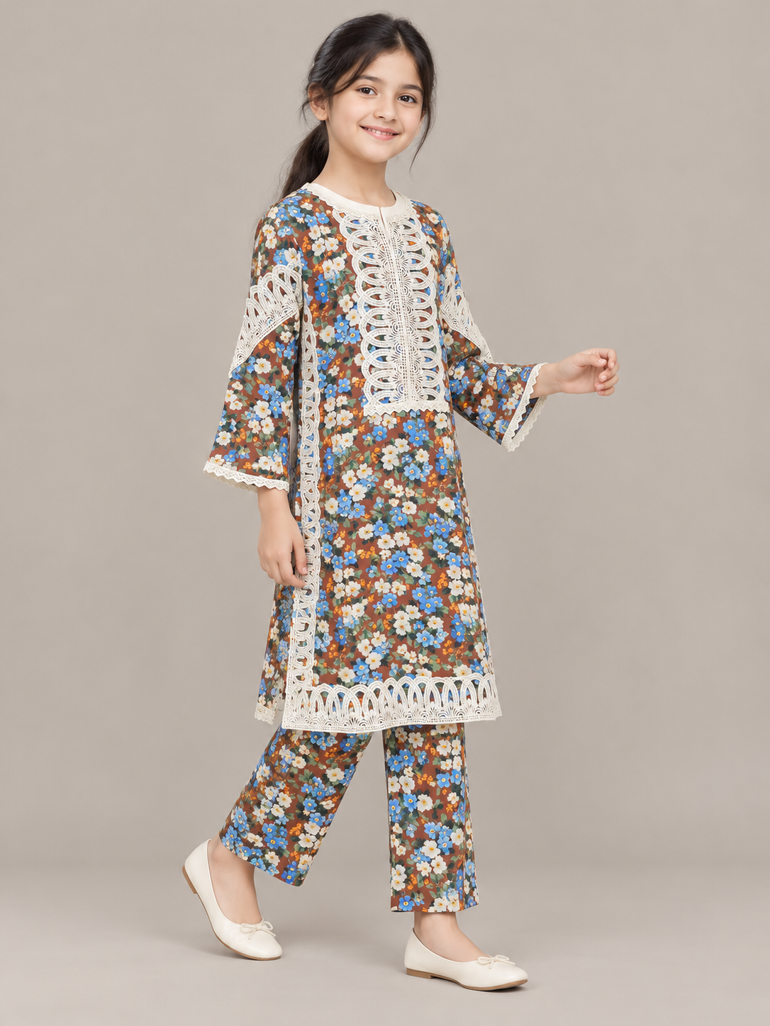 Cotton Printed Kurti Set 1846 Brown