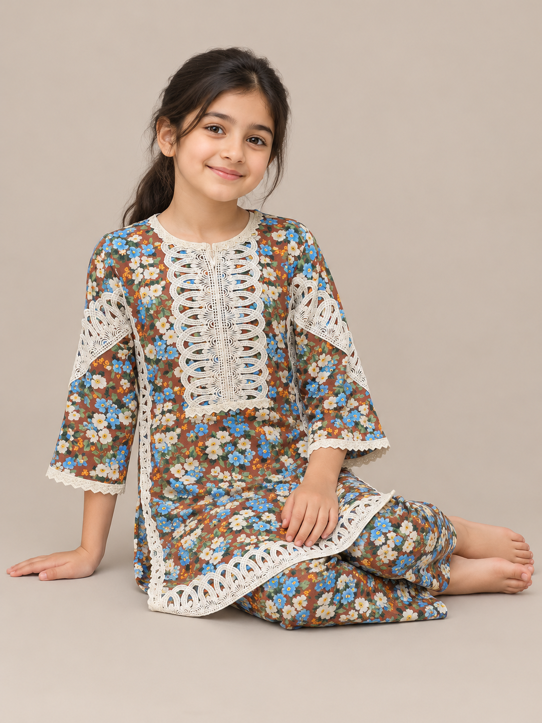 Cotton Printed Kurti Set 1846 Brown