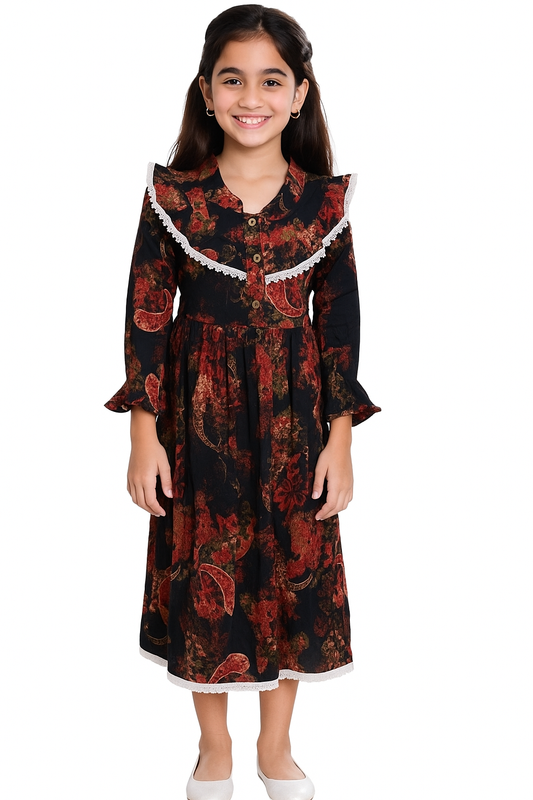 Cotton Printed Frock 1021 Black and Red
