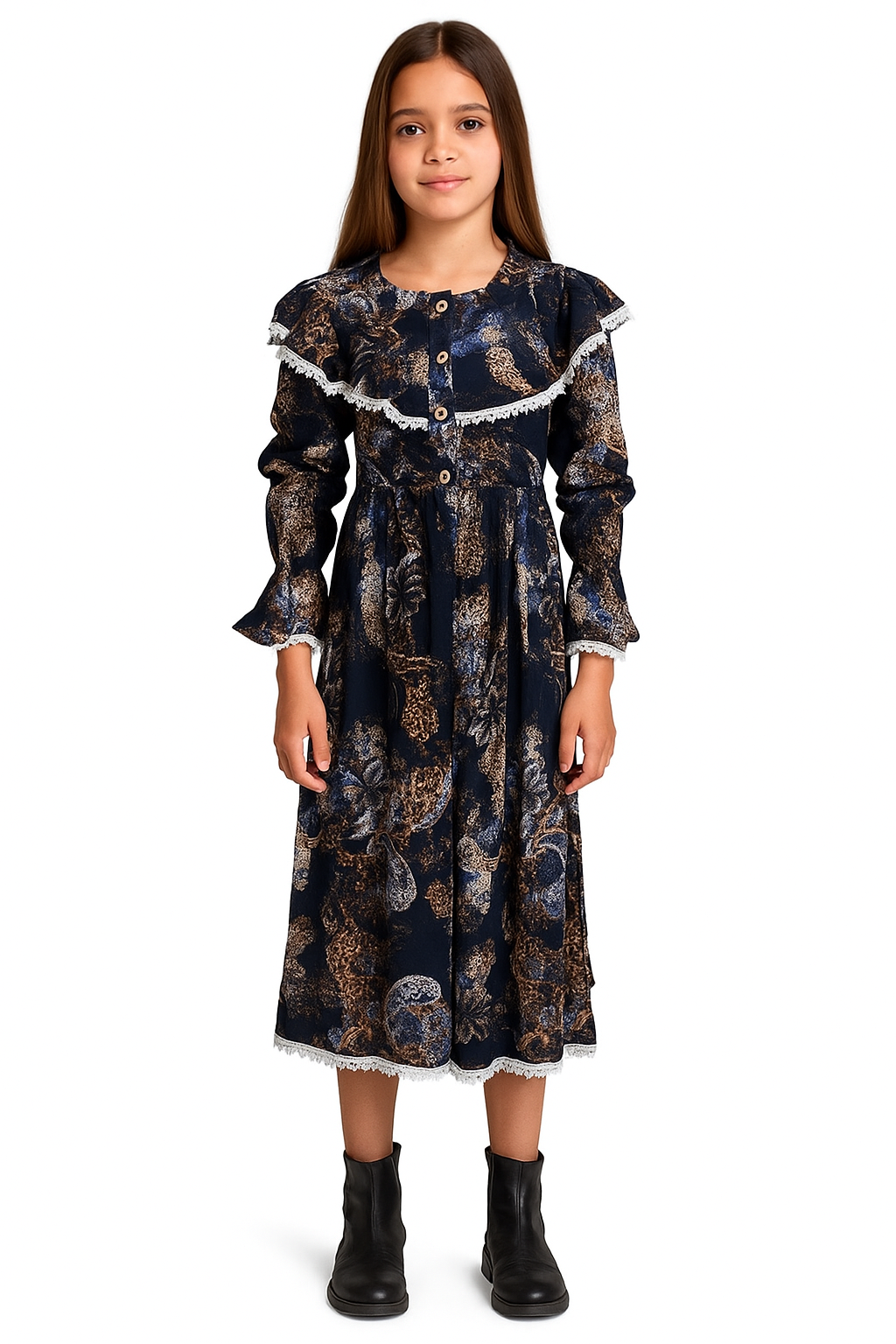 Cotton Printed Frock 1022 Black and Blue