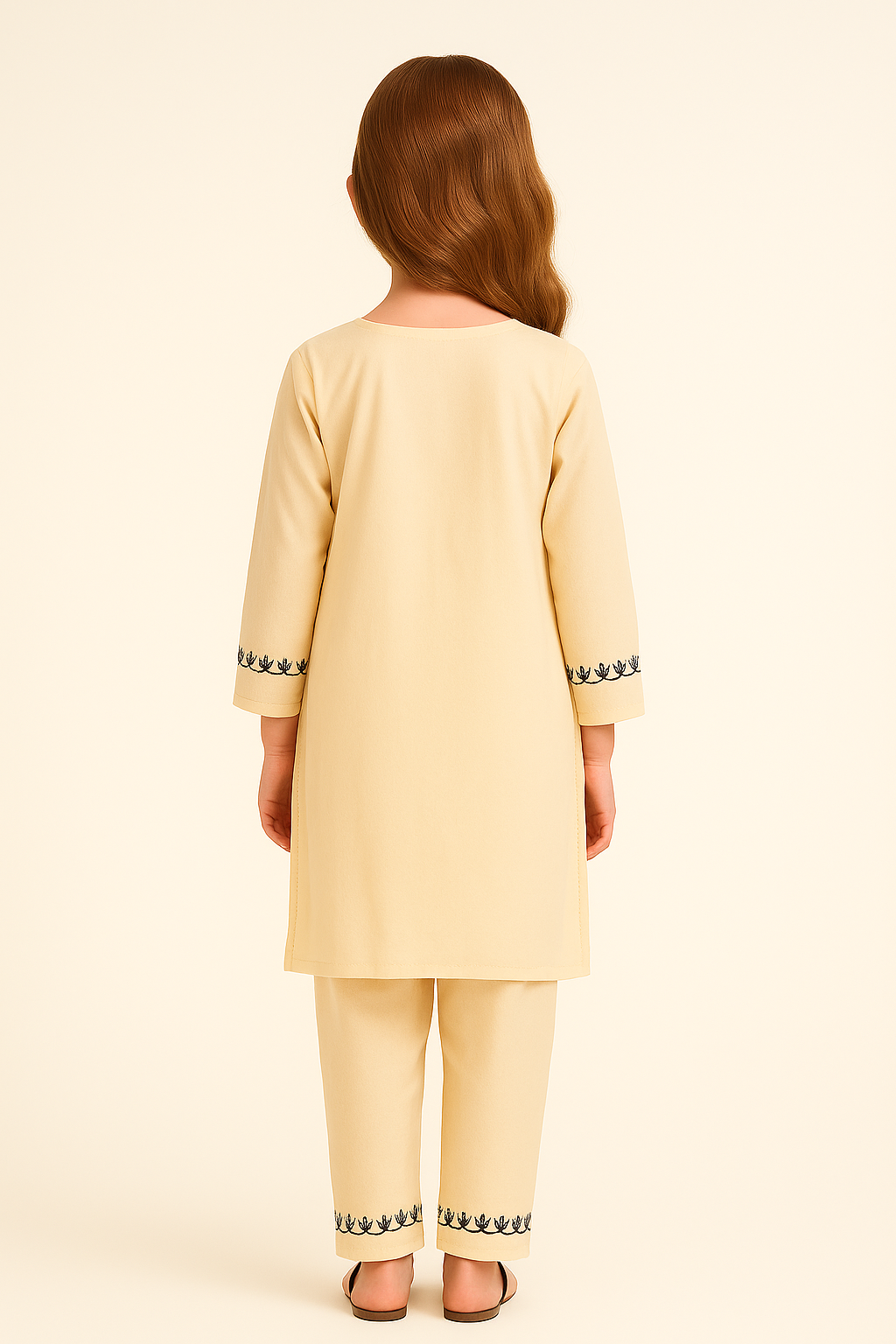 Cotton Embroidery Kurti set 1047 Cream