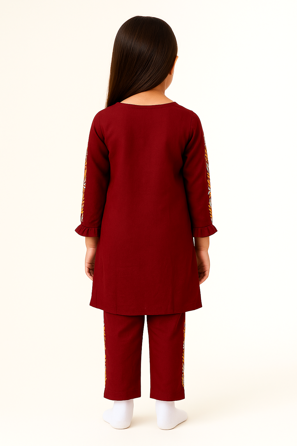 Cotton Embroidery Kurti set 1049 Maroon