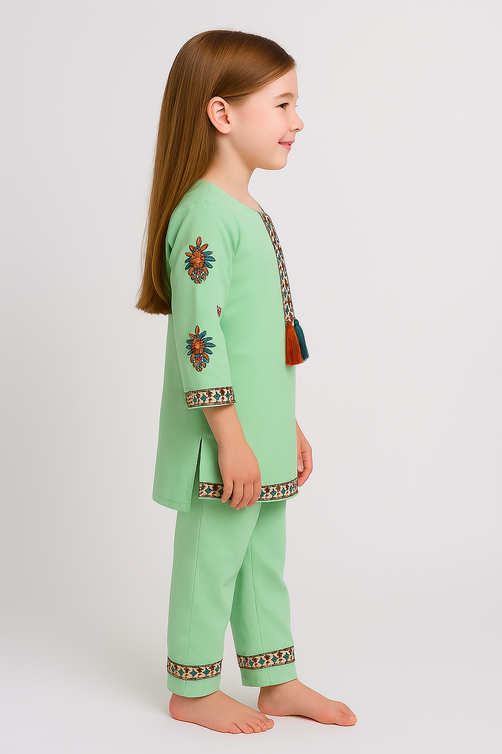 Cotton Embroidery Kurti set 1054 Green