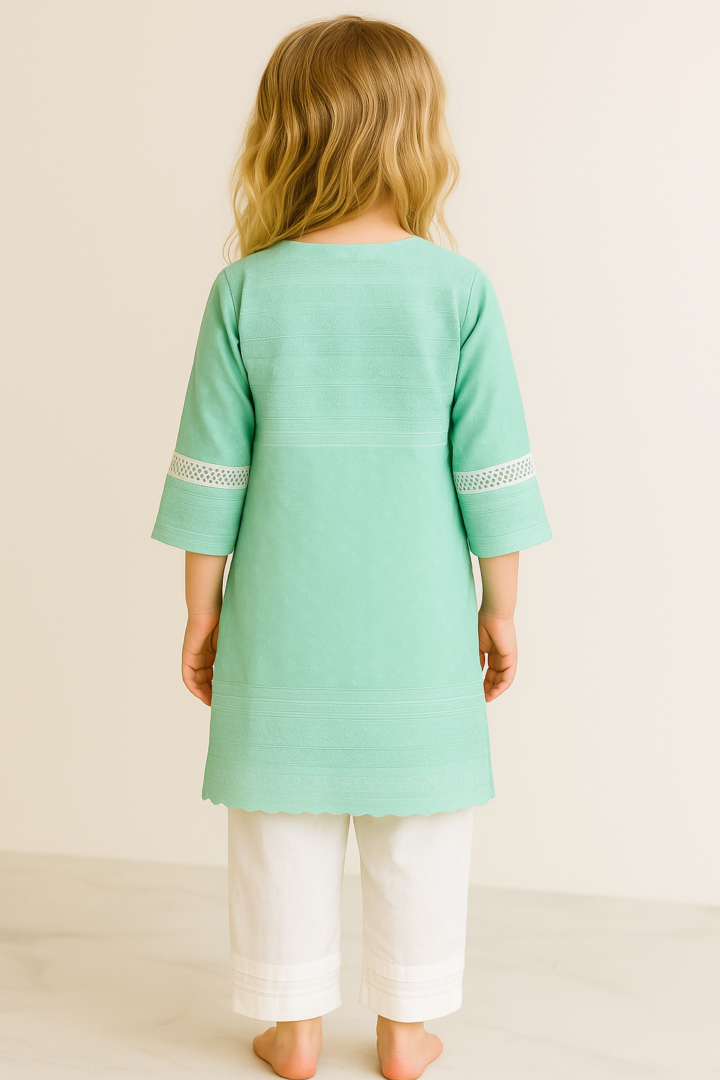 Cotton Embroidery Kurti Set 1058 Green