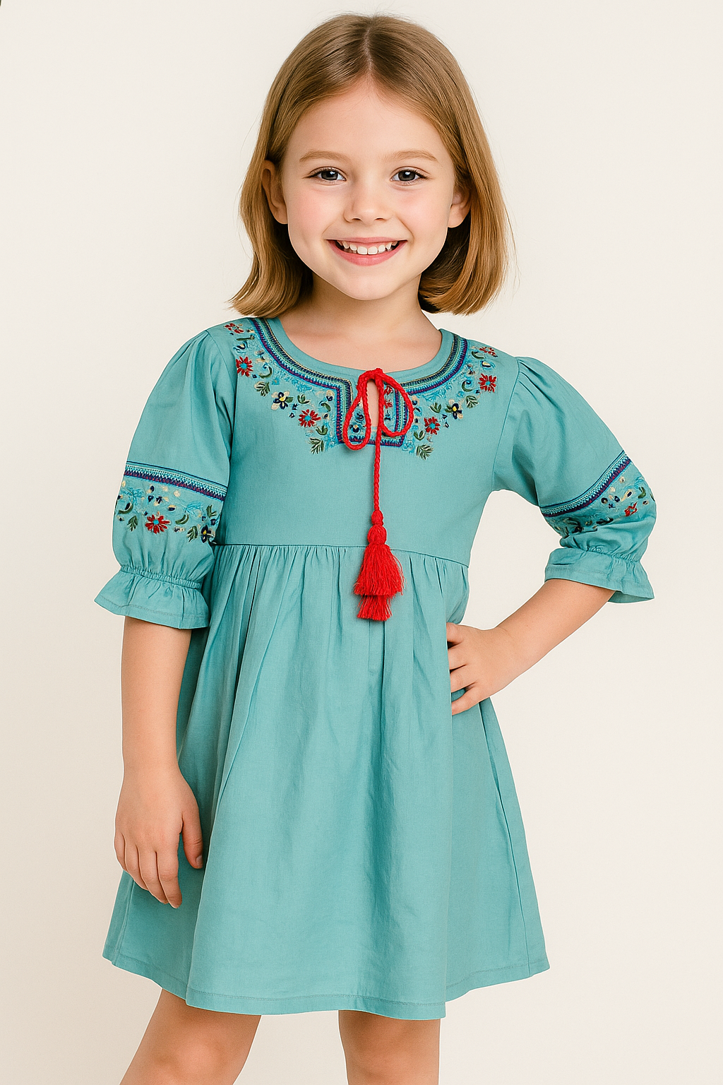 Cotton Embroidery Frock 1030 Aqua Blue