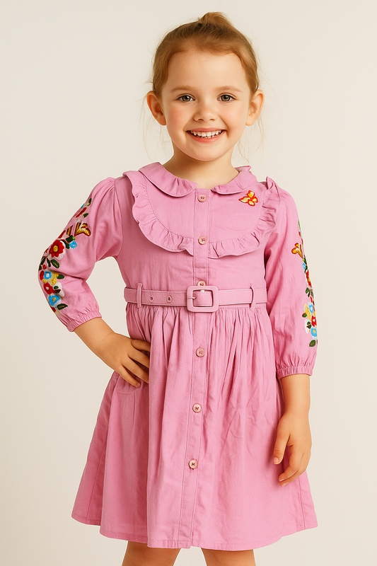 Cotton Embroidery Frock 1029 Pink
