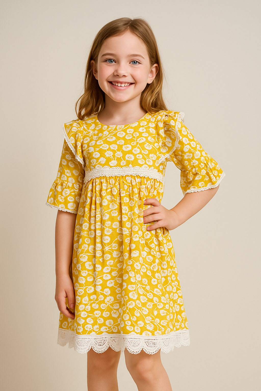 Cotton Printed Frock 1025 Yellow