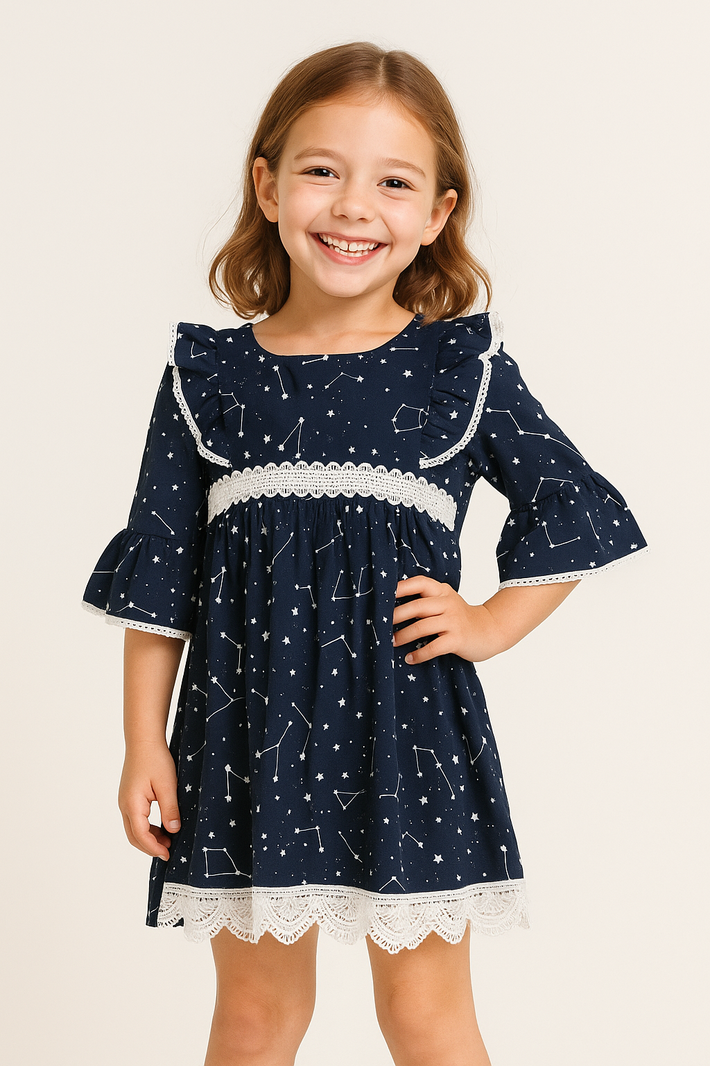 Cotton Printed Frock 1026 Navy Blue