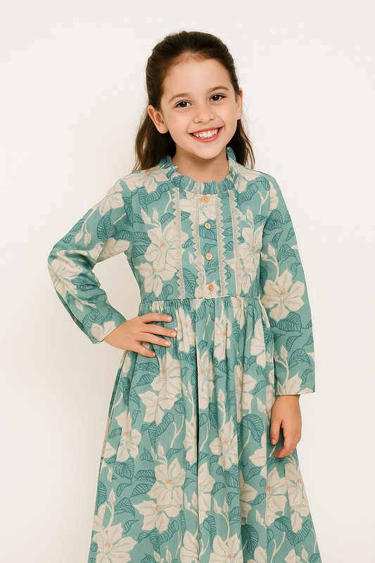 Cotton Printed Frock 1027 Green