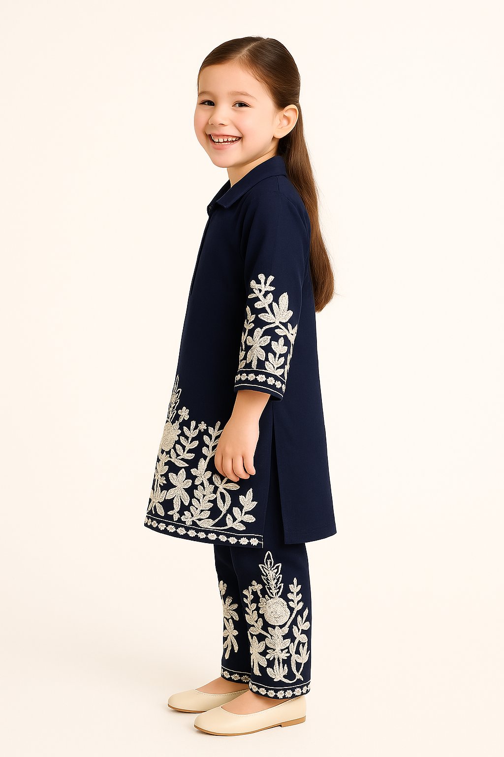 Cotton Embroidery Kurti Set 1061 Navy Blue