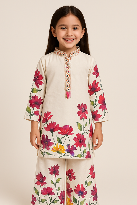 Cotton Printed Kurta Set 1064 Cream