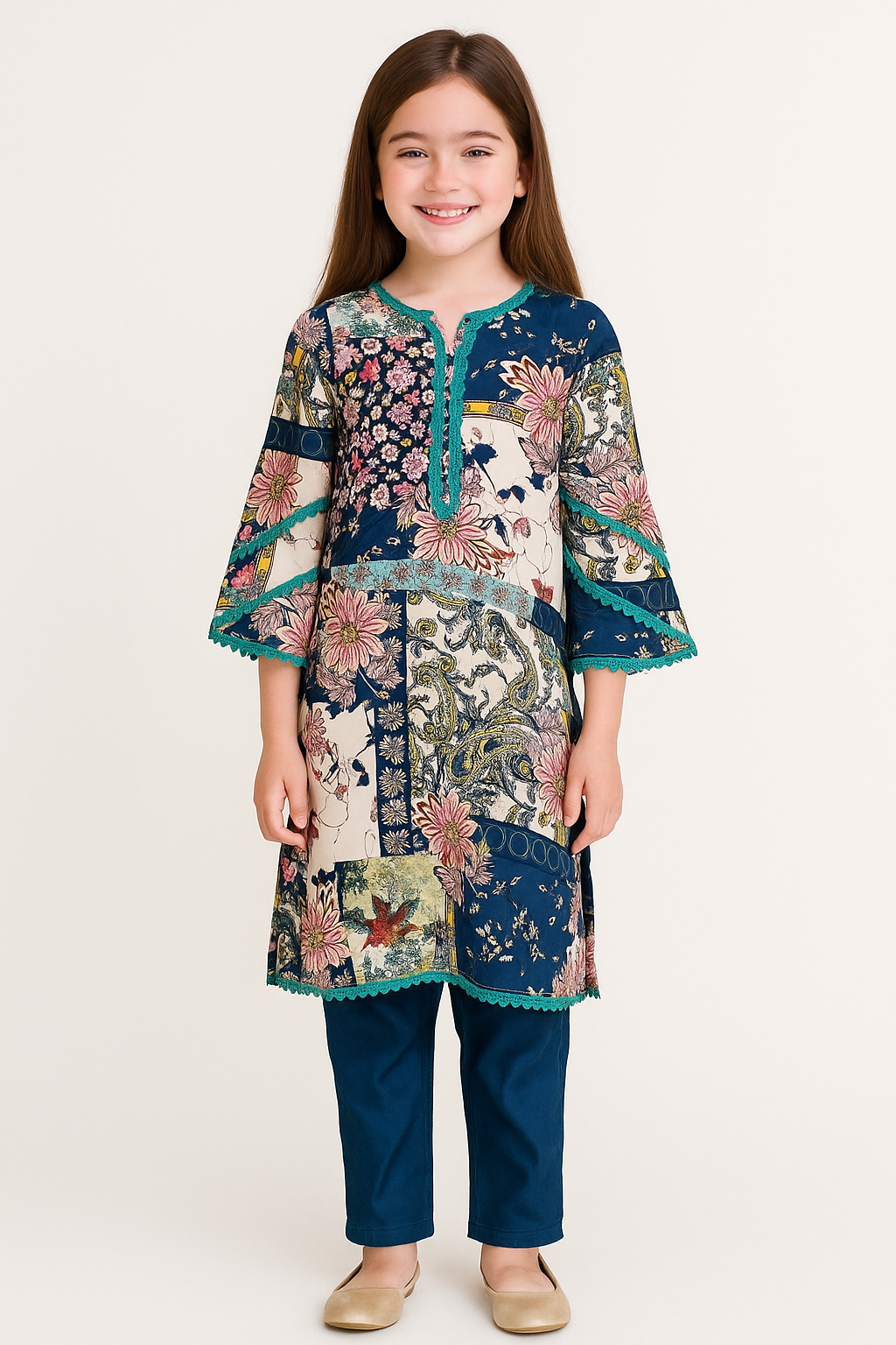 Cotton Printed Kurti set 1065 Blue