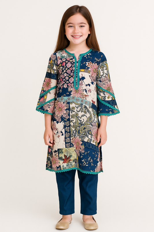 Cotton Printed Kurti set 1065 Blue
