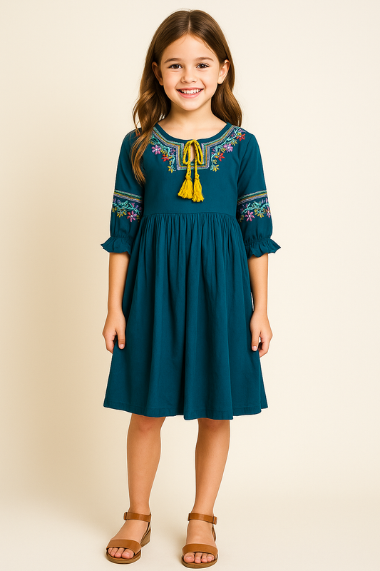 Cotton Embroidery Frock 1040 Royal Blue