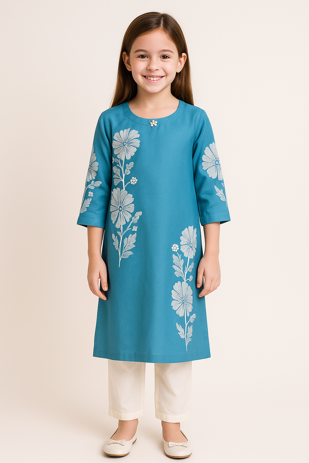 Cotton Embroidery Kurti Set 1070 Blue