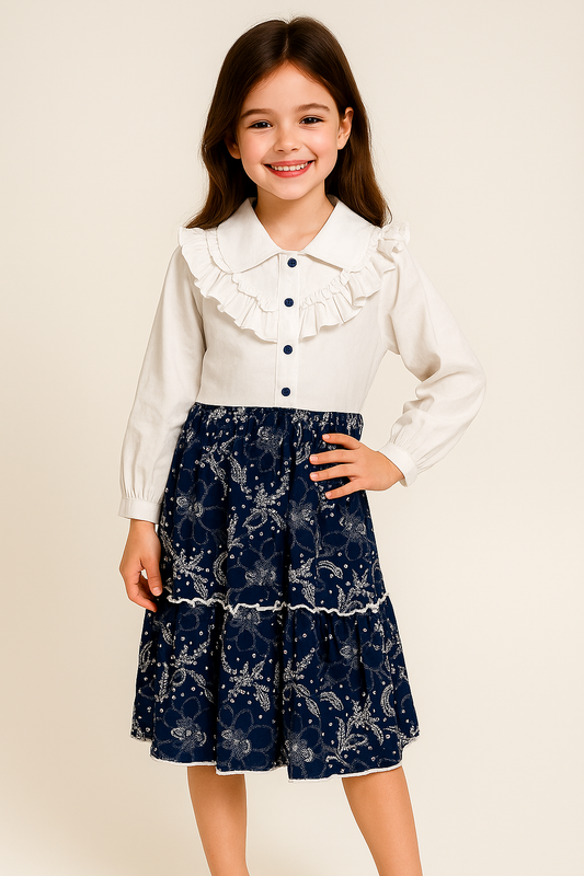 Cotton Printed Frock 1048 Blue