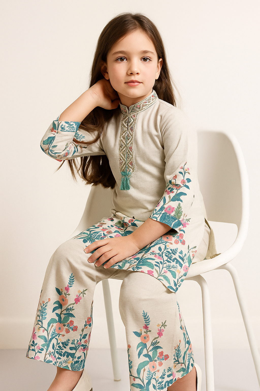Cotton Printed Kurta Set 1077 Cream