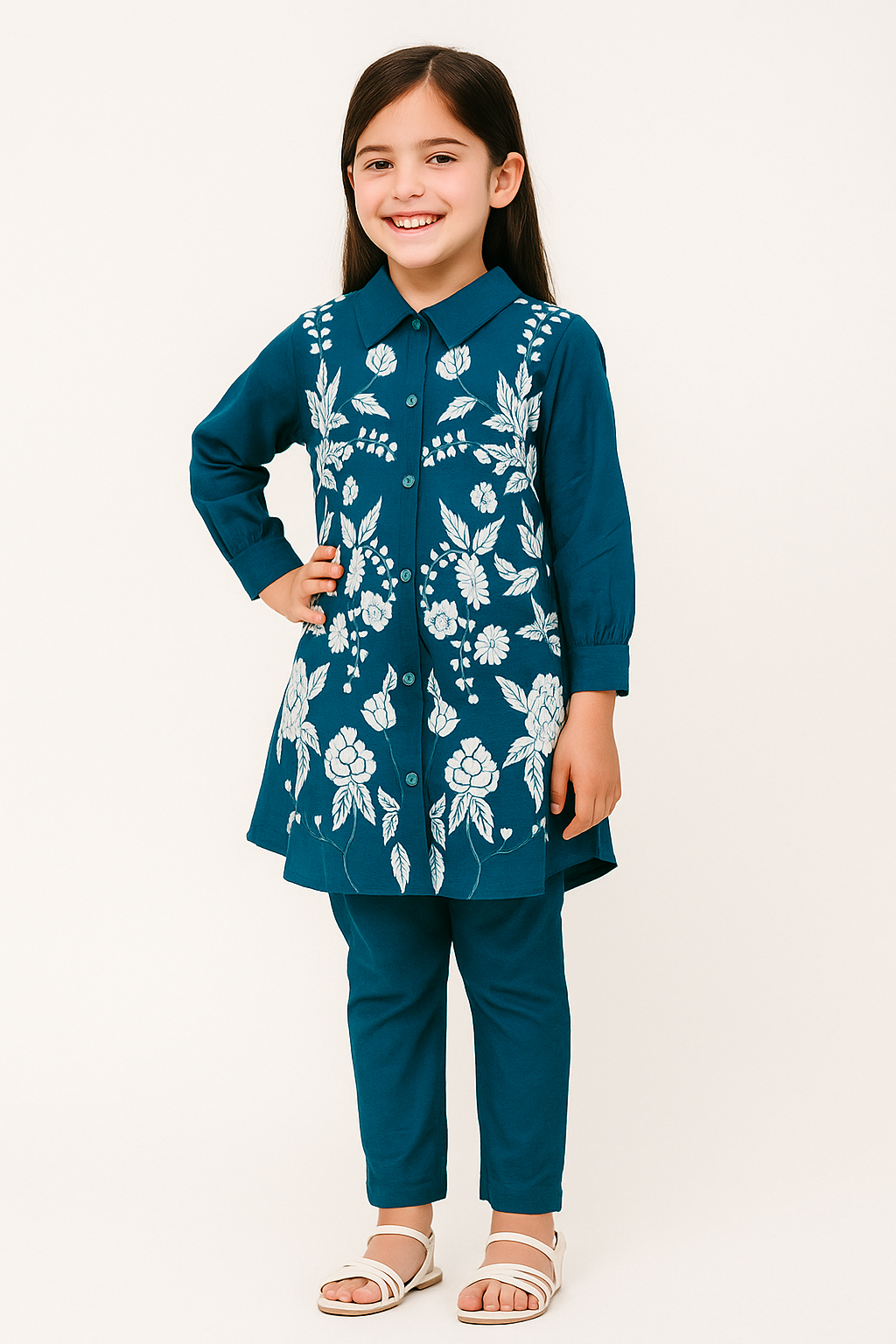 Cotton Embroidery Kurti Set 1080 Royal Blue