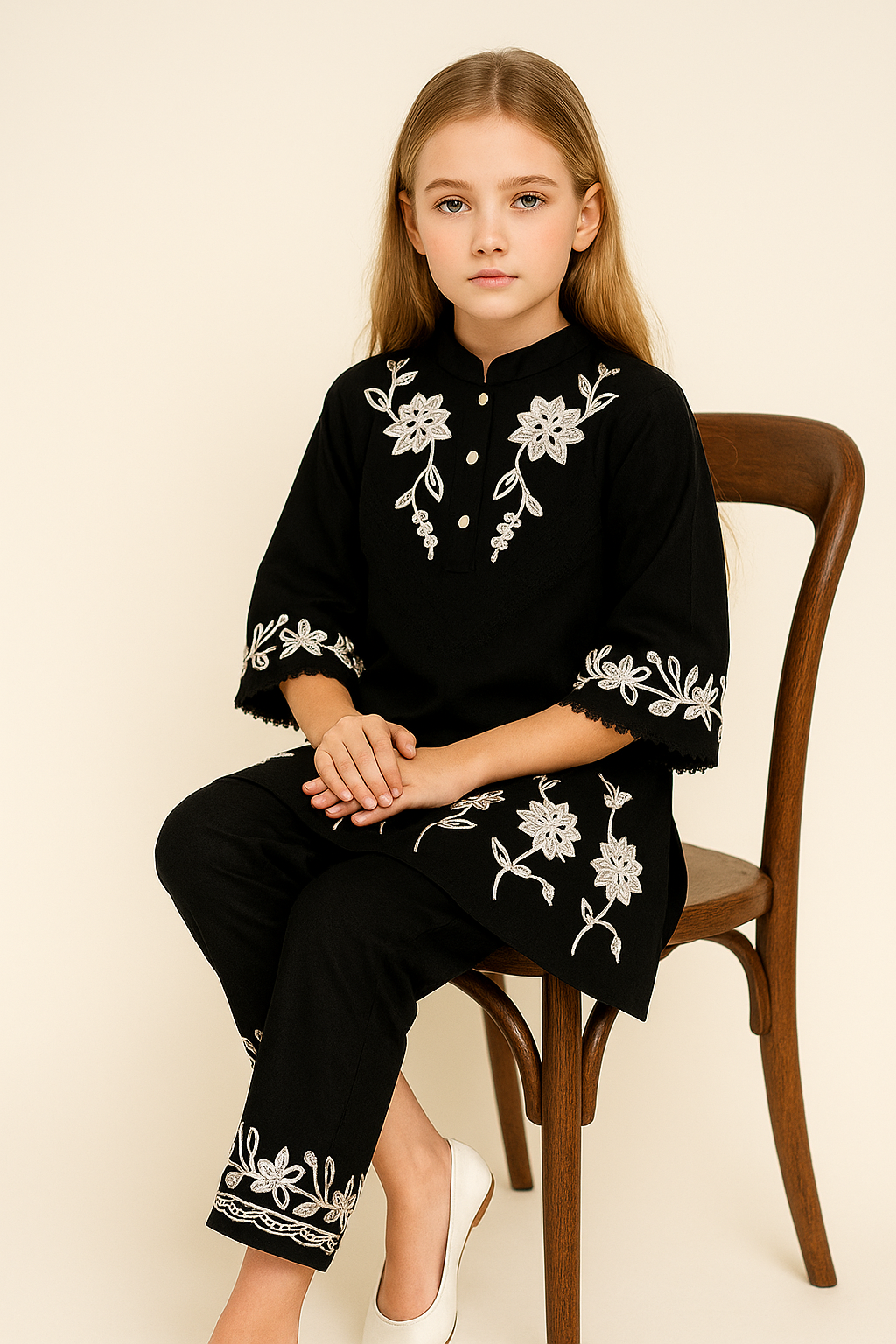 Cotton Embroidery Kurti Set 1078 Black