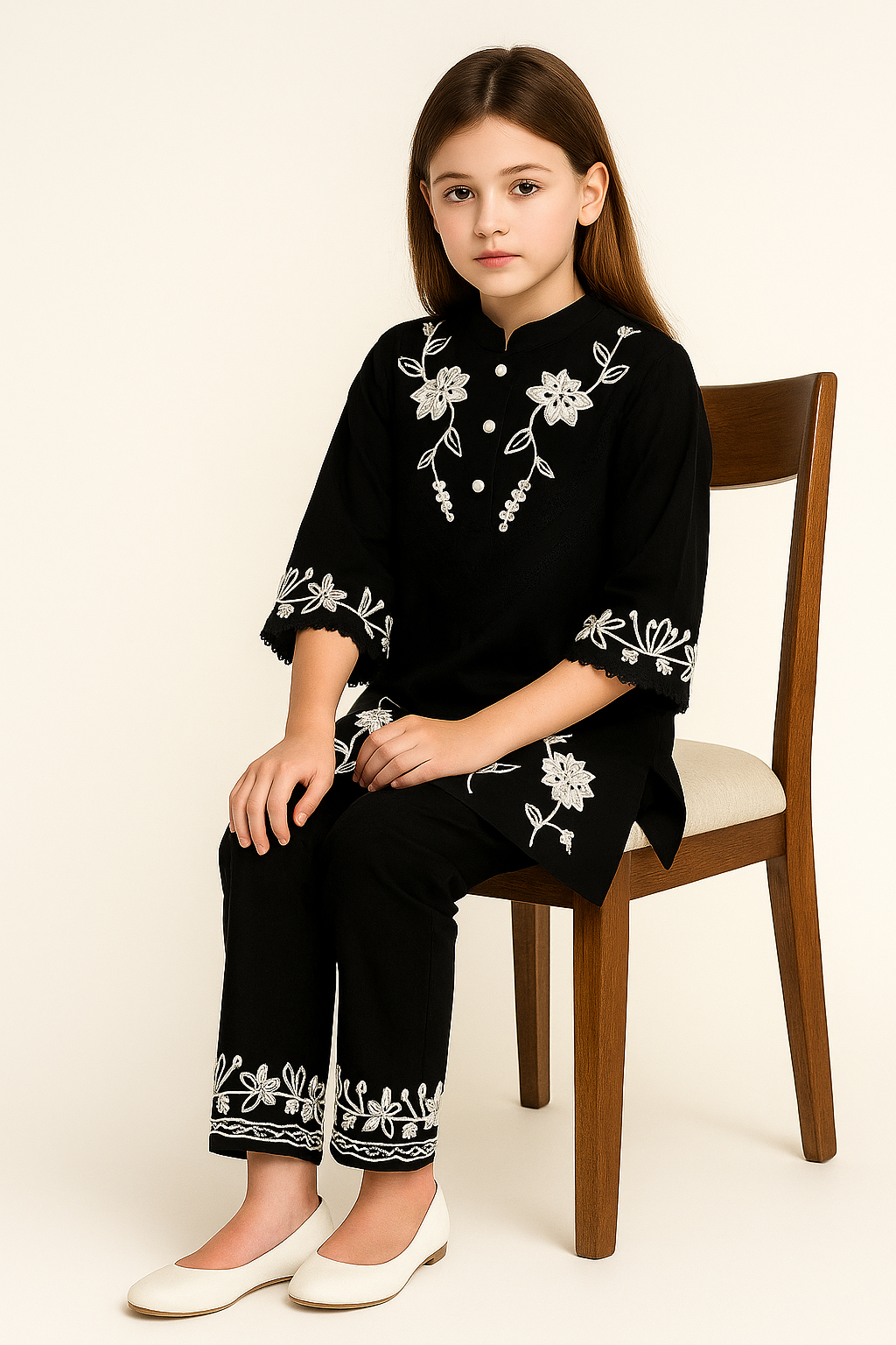 Cotton Embroidery Kurti Set 1078 Black