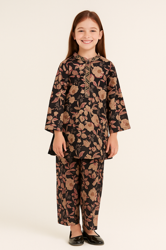 Cotton Printed Kurta Set 1090 Black