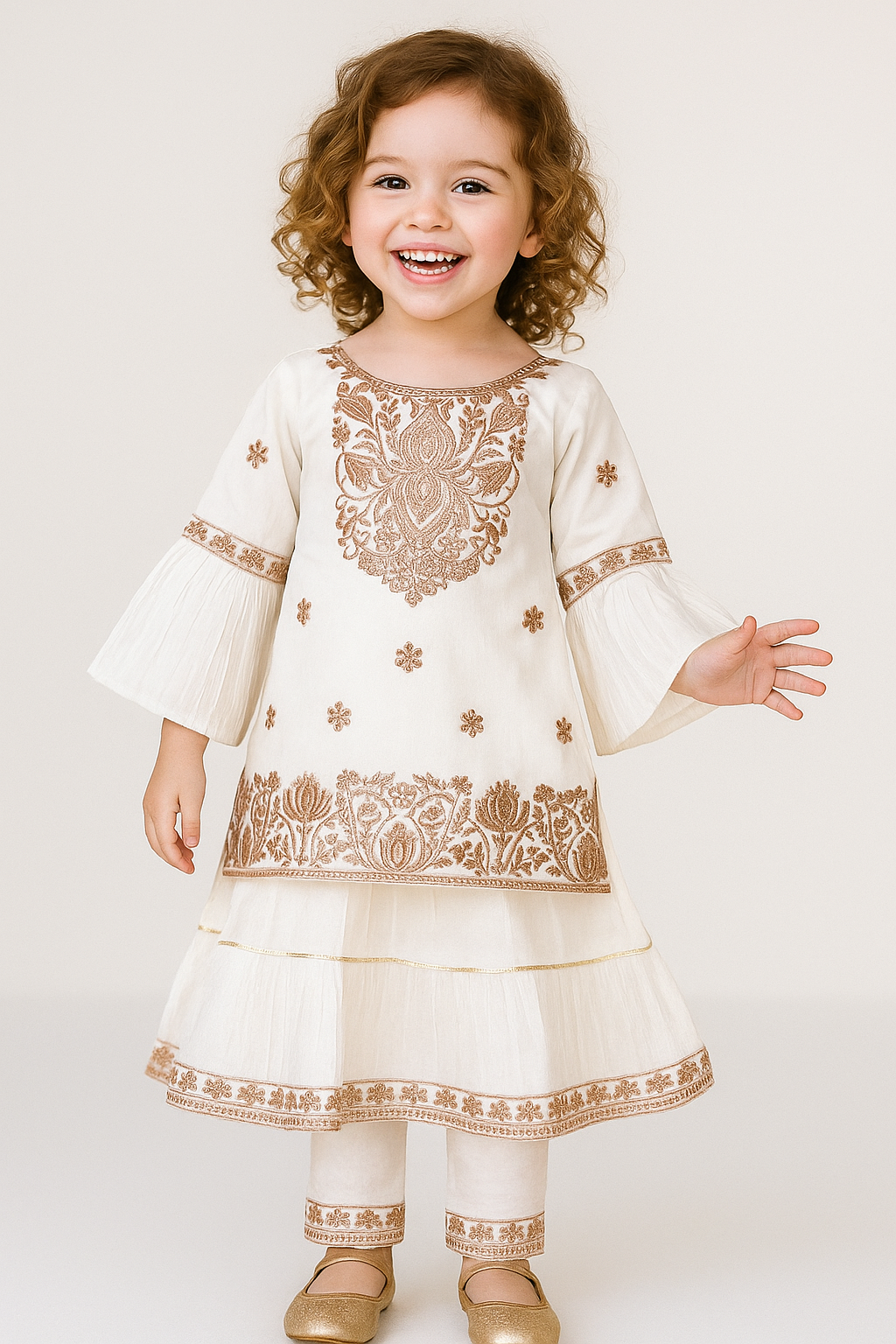 Cotton Embroidery Frock Set 3314 White