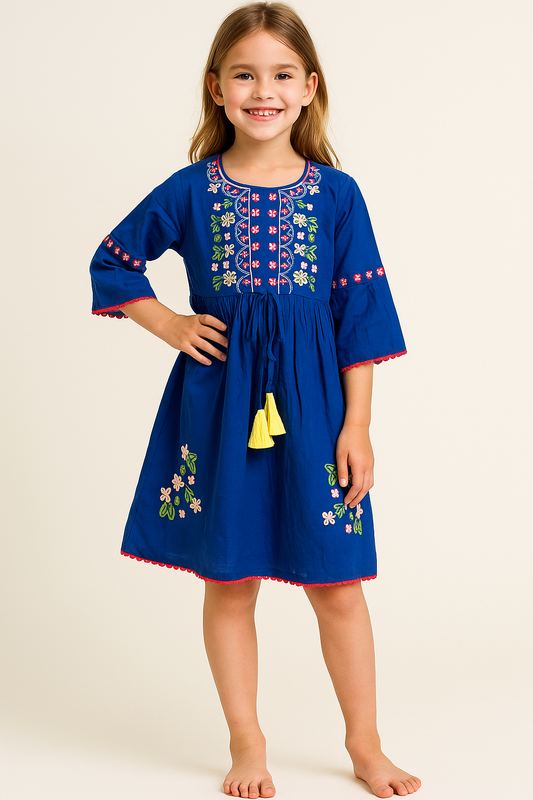 Cotton Embroidery Frock 1055 Blue