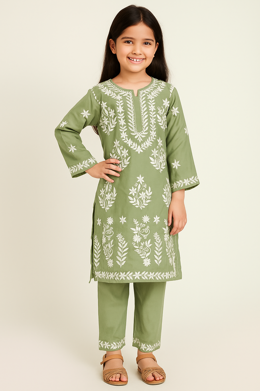 Cotton Lucknowi Kurti set 1091 Pista