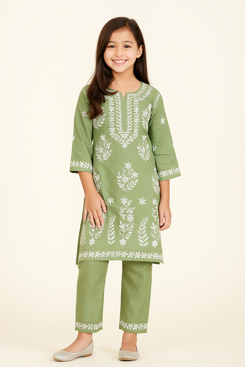 Cotton Lucknowi Kurti set 1091 Pista