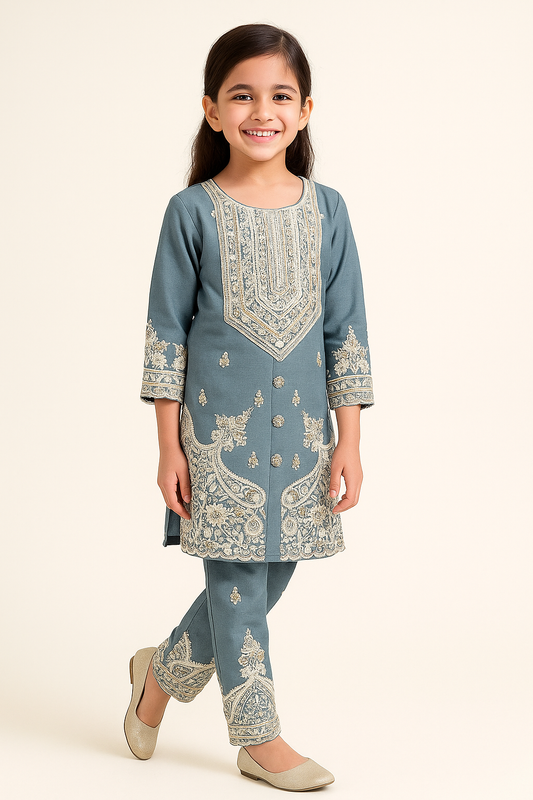Georgette Embroidery Kurti Set with dupatta 4572 Grey