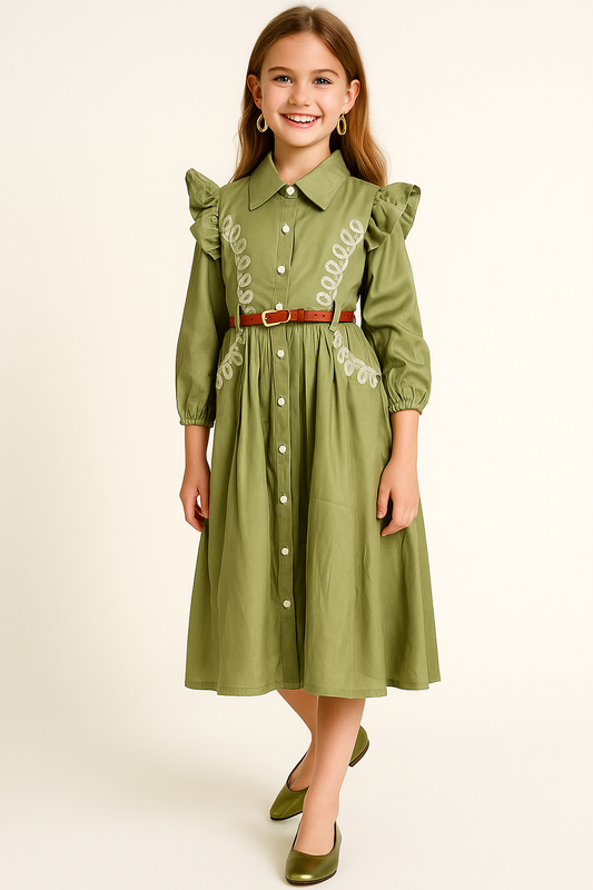 Cotton Embroidery Frock 1057 Green
