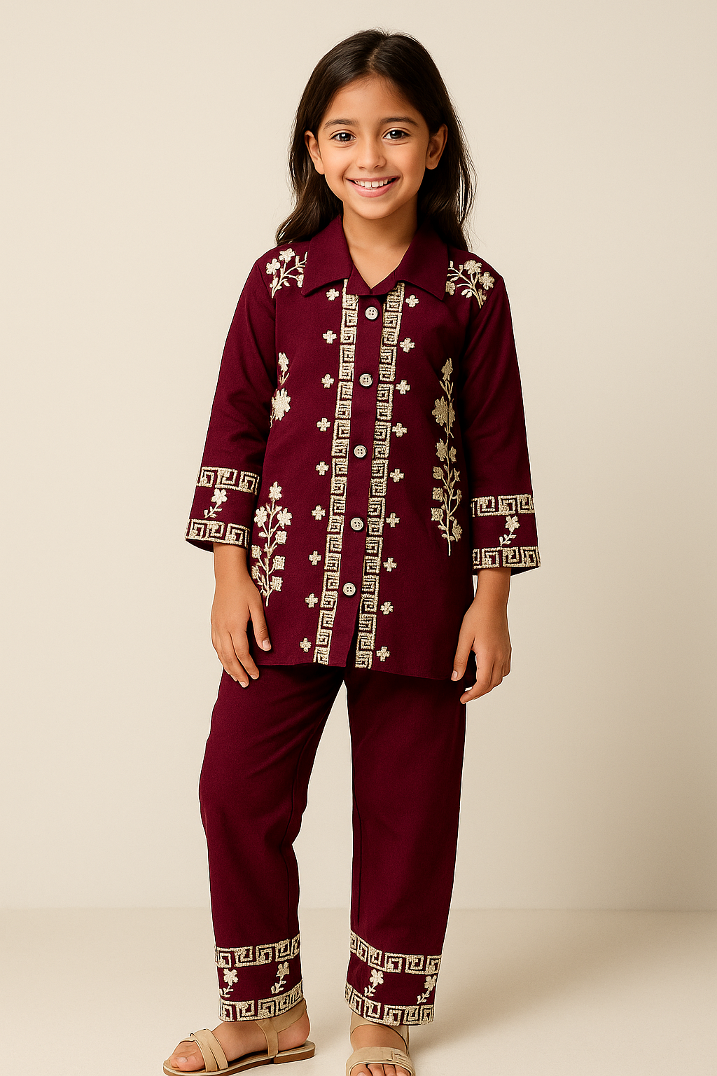 Cotton embroidery Cord Set 1110 Maroon