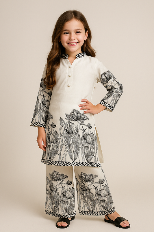Cotton embroidery Plazo Set 1113 White